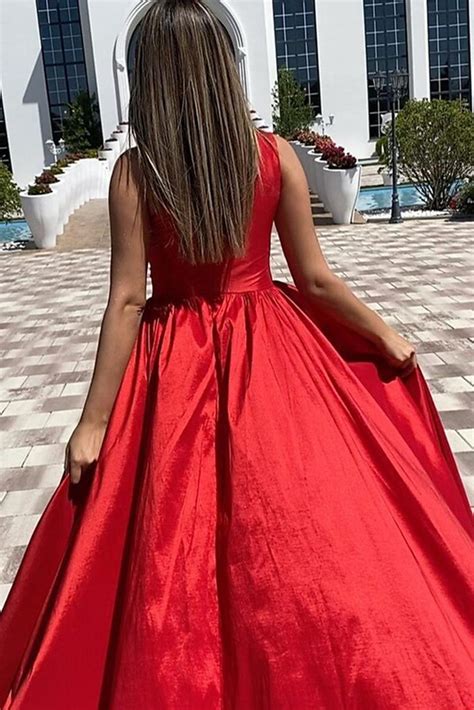 One Shoulder Red Satin Long Prom Dresses With High Slit One Shoulder