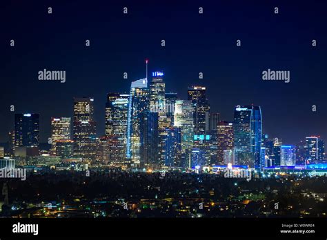 Downtown Los Angeles Skyline At Night Stock Photo Alamy