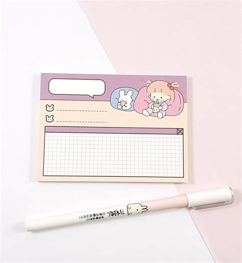 Kawaii Girl Memo Pad Cute Notepad Kawaii Memo Pad 50 Sheets Etsy Uk