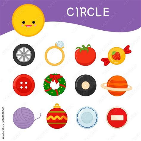 Materials For Kids Learning Forms A Set Of Circle Shaped Objects Stock