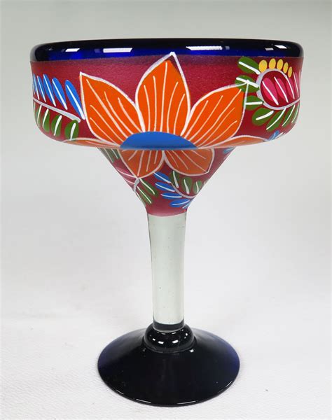 Mexican Margarita Glass 15oz Hand Painted Pop Red Designs