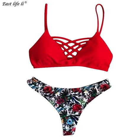 2018 new sexy bikini set women bandage swimwear set floral print female swimsuit drop shipping