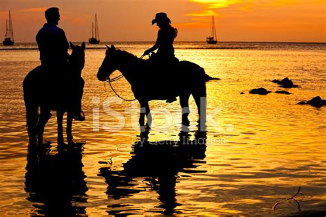 Couple Riding Horses At Sunset Stock Photo Royalty Free Freeimages