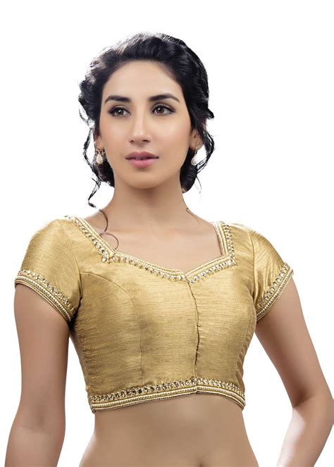 Collection by craft & fashion by megh craft. Ravishing Moti Laced Gold Ready-made Saree Blouse SNT-X ...