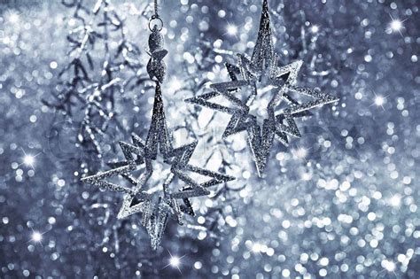 Shiny Silver Stars On Dark Background Christmas Decoration Card
