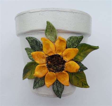 Sunflower Clay Pot Handmade Clay Sunflower On Flower Pot
