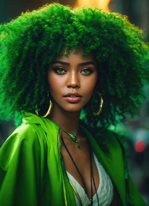Lexica Afro Latina Women Green Hair Green Eyes Fantasy 4k