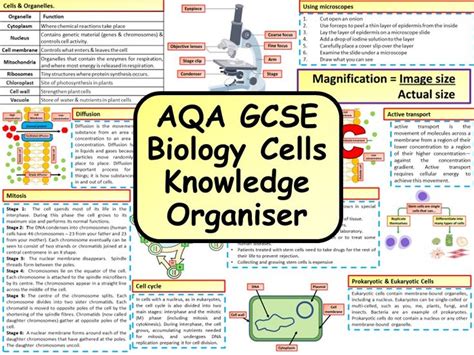 Ks Aqa Gcse Biology Science Cells Revision Knowledge Organiser Teaching Resources Science