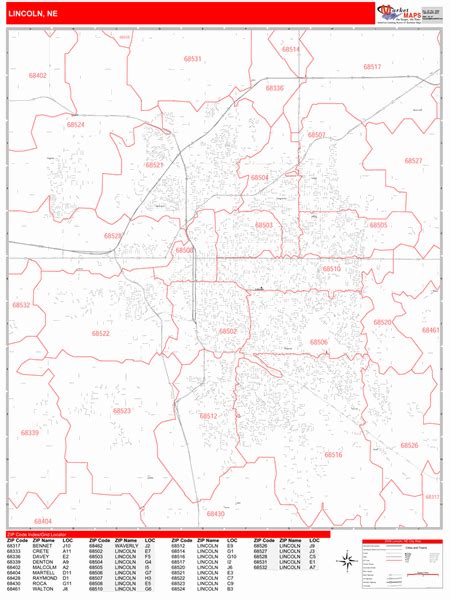 Lincoln Nebraska Zip Code Wall Map Red Line Style By Marketmaps