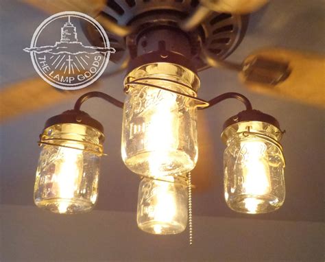 Rustic Mason Jar Ceiling Fan Light Kit Only With Vintage Pints Etsy