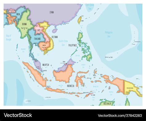 Southeast Asia Map Hand Drawn Cartoon Style Vector Image