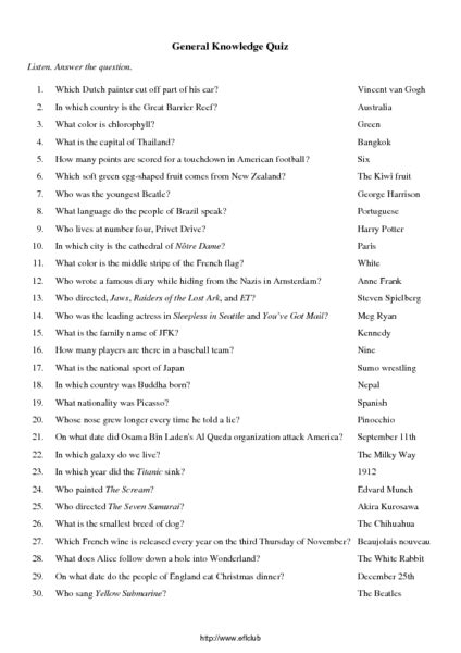 General Trivia Questions And Answers Printable Tutoreorg Master Of