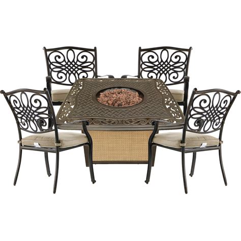 The versatility of the new table. Hanover Traditions 5-Piece Patio Fire Pit Chat Set with 4 ...