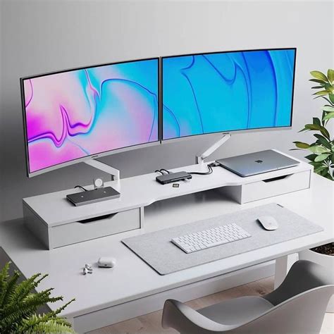 Clean White Dual Monitor Setup Spacebound Home Office Setup