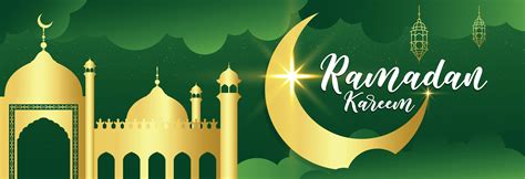 Gold Mosque And Moon Ramadan Kareem Green Banner 1019661 Vector Art At