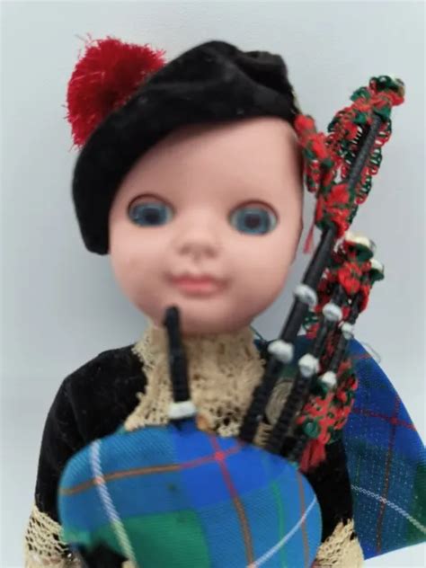 Vintage Early 60s Scottish Doll Kilt Beret And Bagpipes 675 Tall