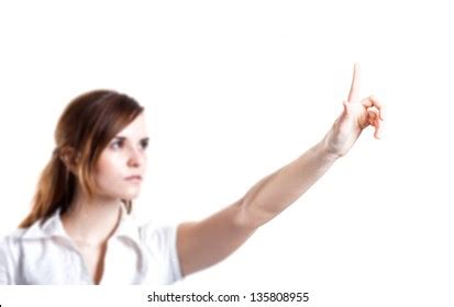Woman Raised Hand Pointing Isolated White Stock Photo Shutterstock