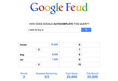 Some of the answers are just completely random and not what i was thinking at all.but it is fun! Forget Family Feud; Google Feud Lets You Guess What The ...