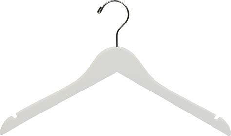 White Wooden Top Hanger, (Box of 8) Space Saving 17 Inch Flat Hangers with Chrome Swivel Hook 