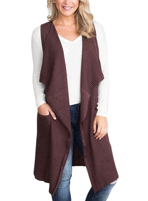 sidefeel women sleeveless open front knitted long cardigan sweater vest pocket ebay