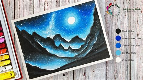 Drawing A Beautiful Landscape And Night Blue Sky Scenery With Oil