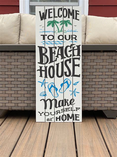Welcome To Our Beach House Wooden Sign Beach House Sign Etsy