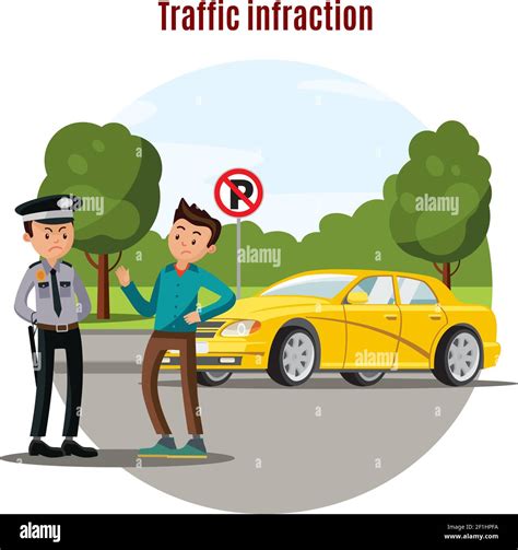 Colorful Traffic Violation Concept With Talking Policeman Driver And