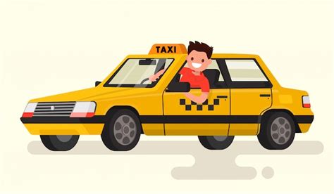Friendly Taxi Driver At The Wheel Of The Car Illustration Premium Vector