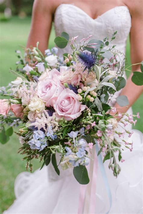 Charming Serenity And Rose Quartz French Wedding Ideas Flower Bouquet