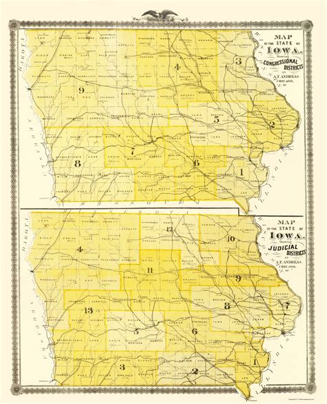 Old State Maps Iowa With Congressional And Judicial Districts Ia By