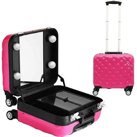 2016 New Large Capacity Travellighted Makeup Case With Mirror On Wheels