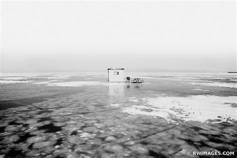 Framed Photo Print Of Fishing Shack Frozen Lake Michigan Washington