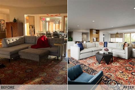 Earlier Than And After Mid Century Eclectic Dwelling Room And Eating The
