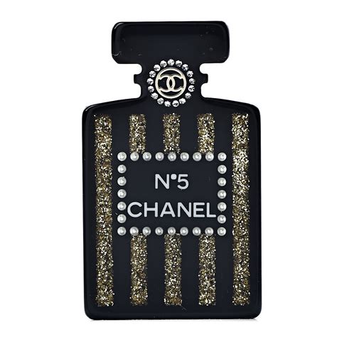 Chanel Resin Strass Perfume Bottle Cc Brooch Black Gold 542317