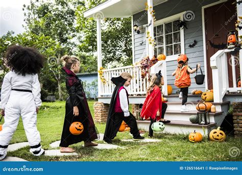 Little Children Trick Or Treating Stock Image Image Of Pumpkin