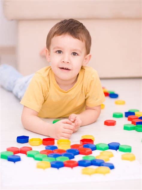 Boy Is Playing With Building Blocks Stock Image Image Of Caucasian