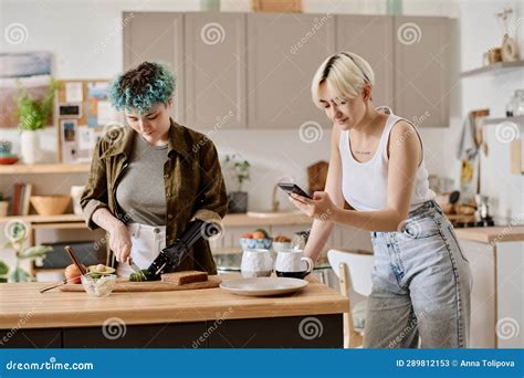 Lesbian Couple Preparing Breakfast In The Kitchen Stock Image Image Of Female Amputee 289812153