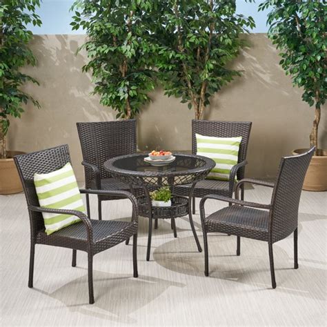 Malone 5 Piece Outdoor Round Glass Top Wicker Dining Set Multibrown