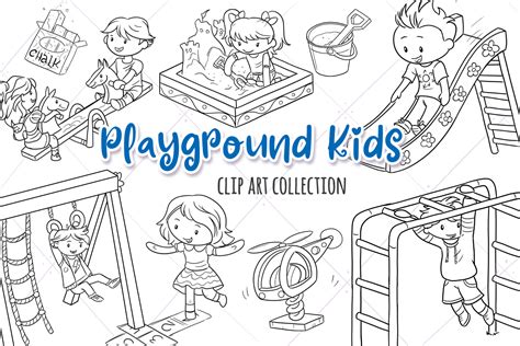 Kids Playing On Playground Clip Art Black And White