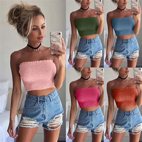 2018 Hot Intimates Women Strapless Sexy Lady Solid Ruched Elastic Boob Bandeau Tube Tops Bra