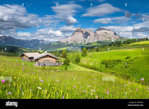 Beautiful View Of Idyllic Alpine Mountain Scenery With Traditional Old