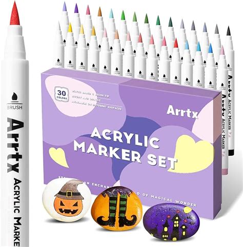 Arrtx Acrylic Paint Pens 30 Colors Acrylic Paint Markers Brush Tip