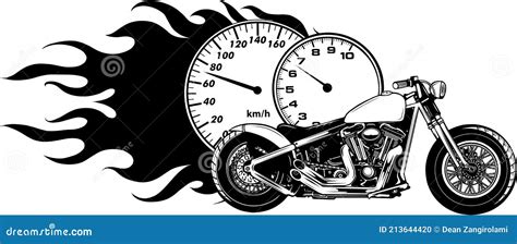 Draw In Black And White Of Motorcycle Woth Flames Sport Vector