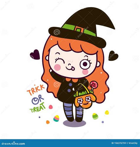 Cute Halloween Girl Vector With Pumpkin Candy Cartoon Pretty Kids