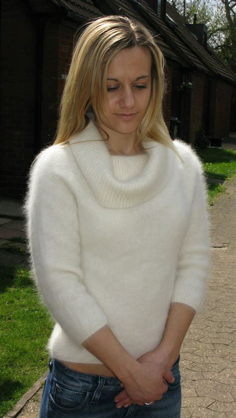 White Cowl Neck Angora Sweater