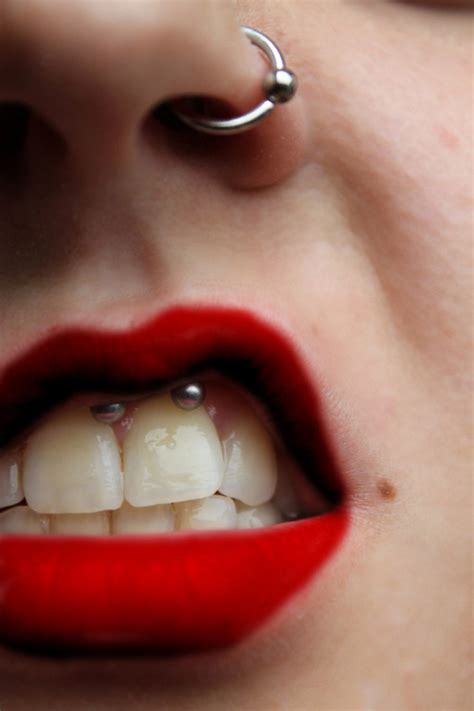 Red Girl Piercing Face Piercings Skin Teeth Lipstick Mouth Lip Red