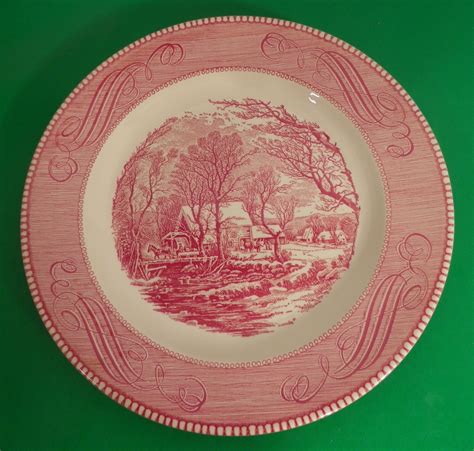 Currier And Ives Pink And White Dinner Plate S Lot Of 3 Royal China