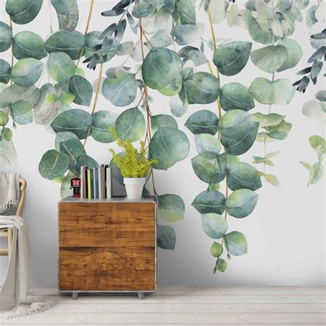 Small Leaves Peel And Stick Wallpaper Green Botanical Self Etsy