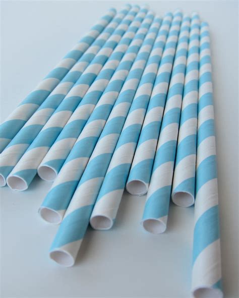 25 Light Blue And White Striped Paper Straws Etsy Blue And White