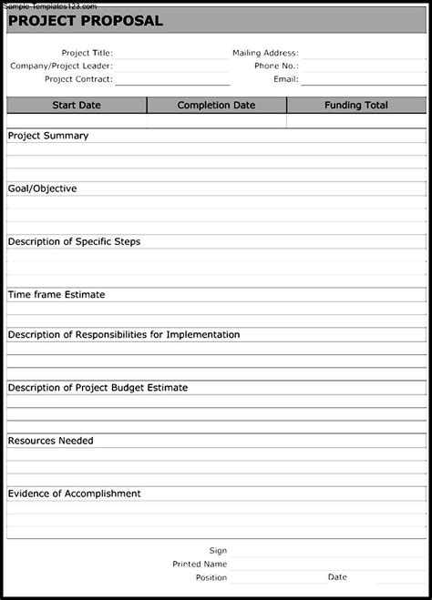 Project Proposal Form Template Sample Templates